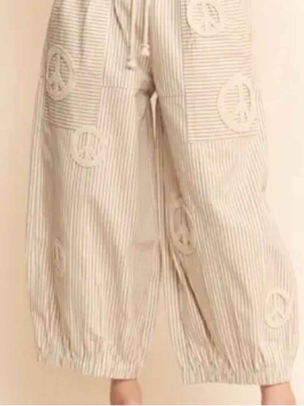Davi & Dani Striped Heavyweight Denim Jogger Jeans w/Crochet Emblems, Size L